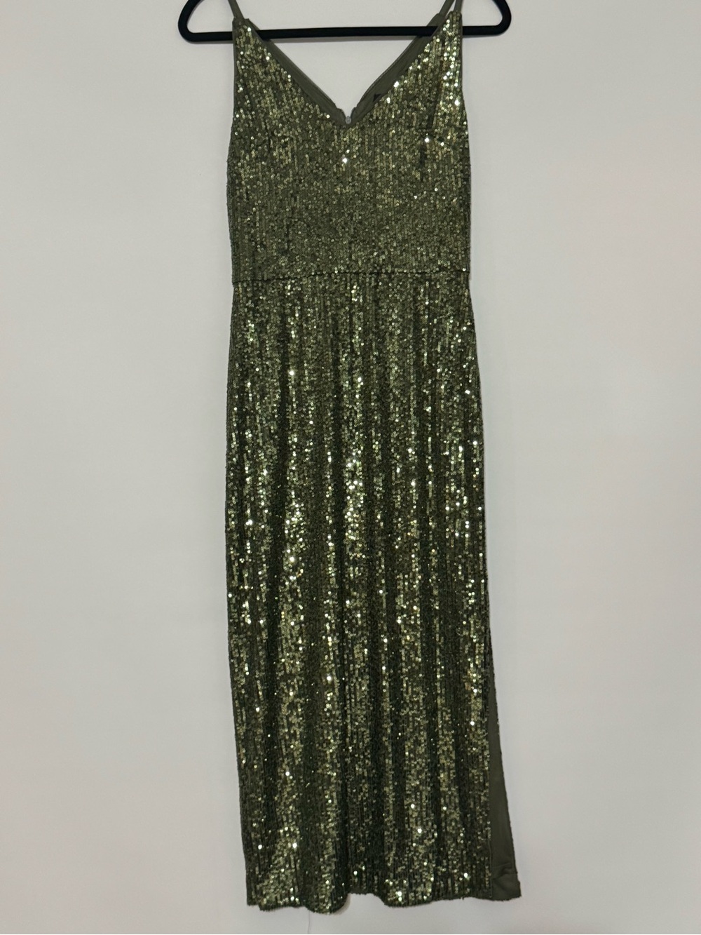 Donna Morgan Olive Green Sequin Evening Dress